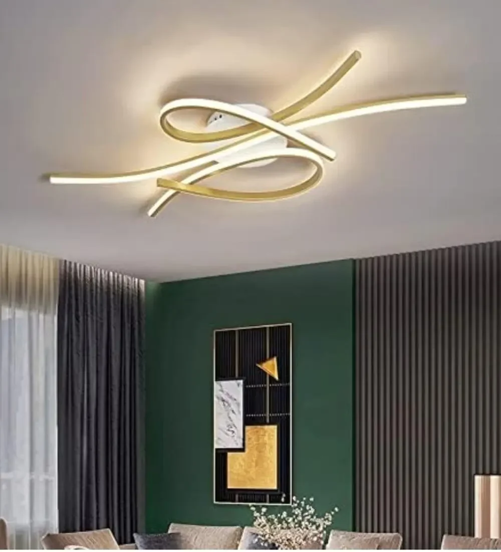 Minimalism Modern LED Ceiling Light – Gold Finish – Curved Design – Living Room